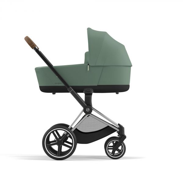 Poussette duo Priam 4 Leaf Green châssis Chrome Brown + Nacelle Luxe