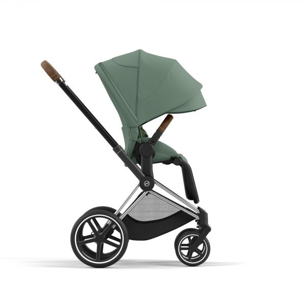 Poussette duo Priam 4 Leaf Green châssis Chrome Brown + Nacelle Luxe