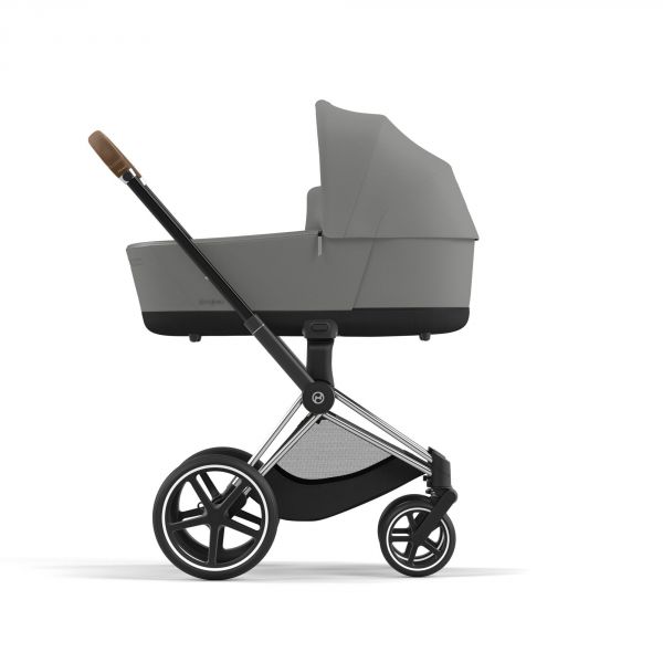 Poussette duo Priam 4 Mirage Grey châssis Chrome Brown + Nacelle Luxe