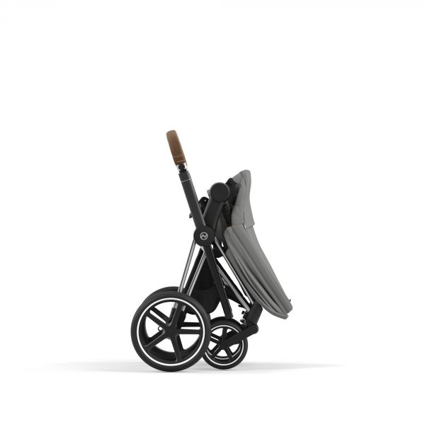 Poussette duo Priam 4 Mirage Grey châssis Chrome Brown + Nacelle Luxe