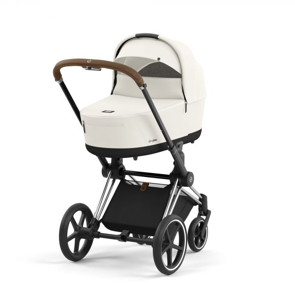 Poussette duo Priam 4 Off White châssis Chrome Brown + Nacelle Luxe