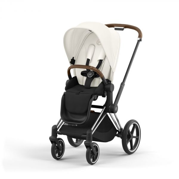 Poussette duo Priam 4 Off White châssis Chrome Brown + Nacelle Luxe