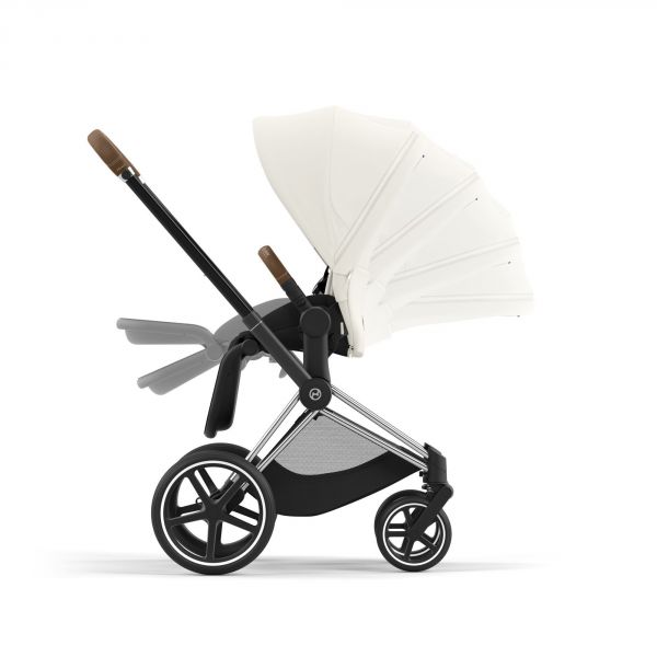 Poussette duo Priam 4 Off White châssis Chrome Brown + Nacelle Luxe