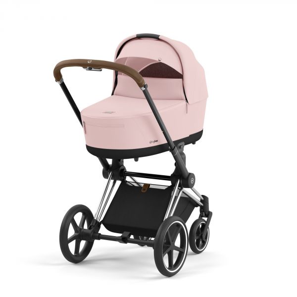 Poussette duo Priam 4 Peach Pink châssis Chrome Brown + Nacelle Luxe