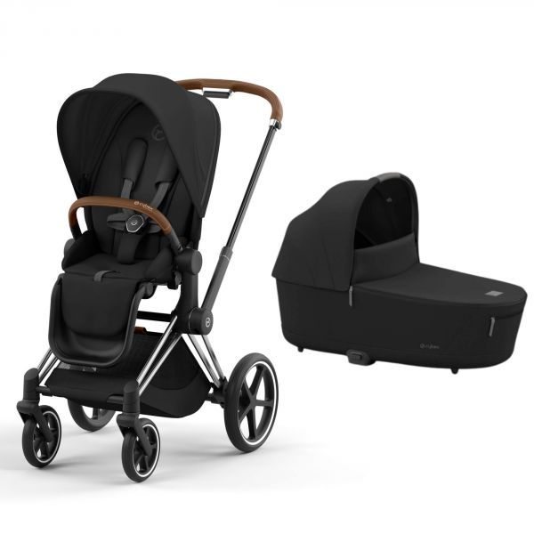 Poussette duo Priam 4 Sepia Black châssis Chrome Brown + Nacelle Luxe