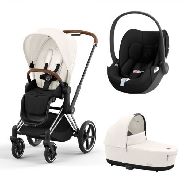 Poussette trio Priam 4 Off White châssis Chrome Brown + Cloud T i-Size + Nacelle Luxe