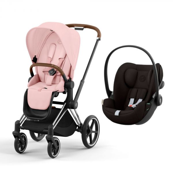 Poussette duo Priam 4 Peach Pink châssis Chrome Brown + Siège auto Cloud G i-Size