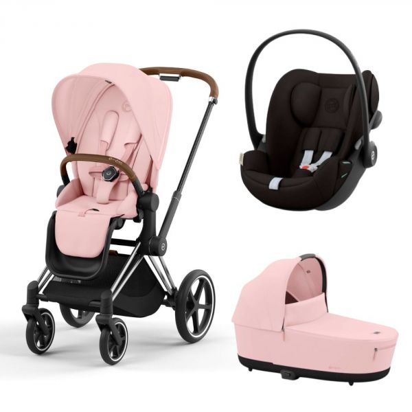 Poussette trio Priam 4 Peach Pink châssis Chrome Brown + Cloud G i-Size + Nacelle Luxe