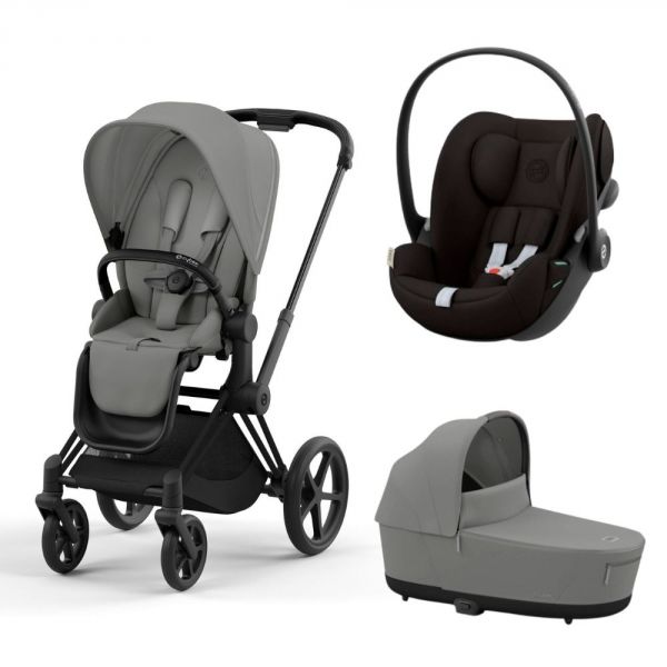 Poussette trio Priam 4 Mirage Grey châssis Matt Black + Cloud G i-Size + Nacelle Luxe