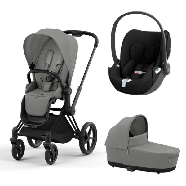 Poussette trio Priam 4 Mirage Grey châssis Matt Black + Cloud T i-Size + Nacelle Luxe