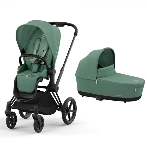 Poussette duo Priam 4 Leaf Green châssis Matt Black + Nacelle Luxe