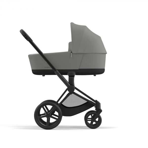 Poussette duo Priam 4 Mirage Grey châssis Matt Black + Nacelle Luxe