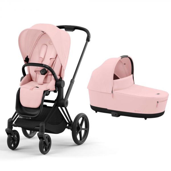 Poussette duo Priam 4 Peach Pink châssis Matt Black + Nacelle Luxe