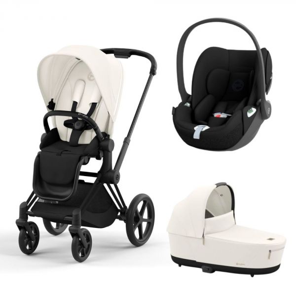 Poussette trio Priam 4 Off White châssis Matt Black + Cloud T i-Size + Nacelle Luxe