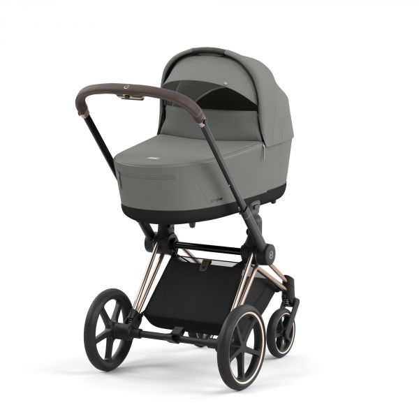 Poussette duo Priam 4 Mirage Grey châssis Rose Gold + Nacelle Luxe