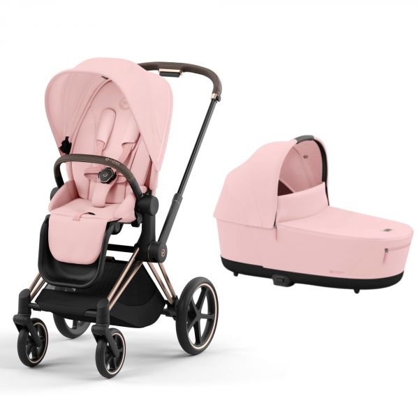 Poussette duo Priam 4 Peach Pink châssis Rose Gold + Nacelle Luxe