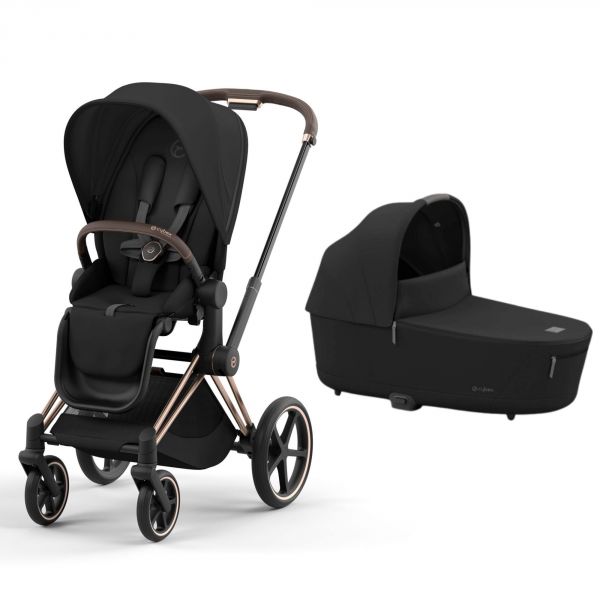 Poussette duo Priam 4 Sepia Black châssis Rose Gold + Nacelle Luxe