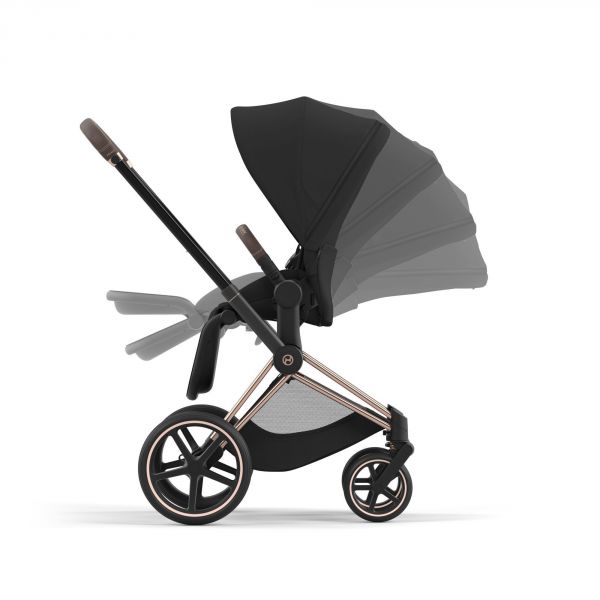 Poussette duo Priam 4 Sepia Black châssis Rose Gold + Nacelle Luxe
