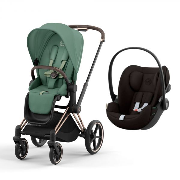 Poussette duo Priam 4 Leaf Green châssis Rose Gold + Siège auto Cloud G i-Size