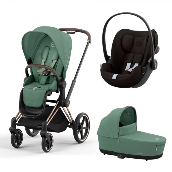Poussette trio Priam 4 Leaf Green châssis Rose Gold + Cloud G i-Size + Nacelle Luxe