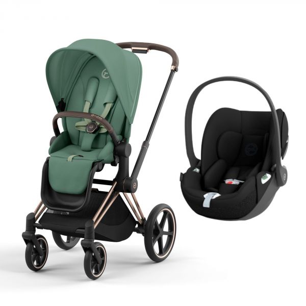 Poussette duo Priam 4 Leaf Green châssis Rose Gold + Siège auto Cloud T i-Size
