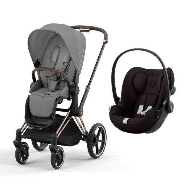 Poussette duo Priam 4 Mirage Grey châssis Rose Gold + Siège auto Cloud G i-Size