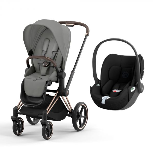 Poussette duo Priam 4 Mirage Grey châssis Rose Gold + Siège auto Cloud T i-Size