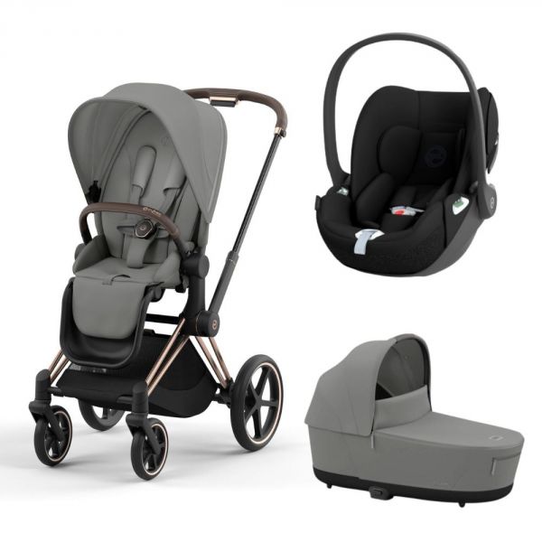 Poussette trio Priam 4 Mirage Grey châssis Rose Gold + Cloud T i-Size + Nacelle Luxe