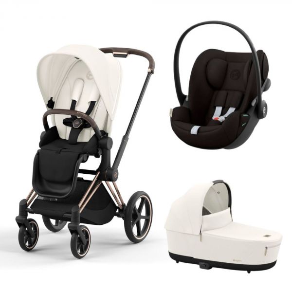 Poussette trio Priam 4 Off White châssis Rose Gold + Cloud G i-Size + Nacelle Luxe