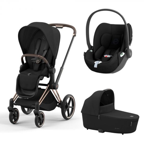 Poussette trio Priam 4 Sepia Black châssis Rose Gold + Cloud T i-Size + Nacelle Luxe