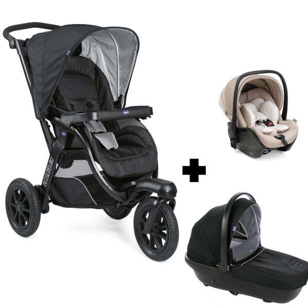 Poussette trio Activ3 Jet Black + siège auto First seat Recline i-Size Amber glow + nacelle