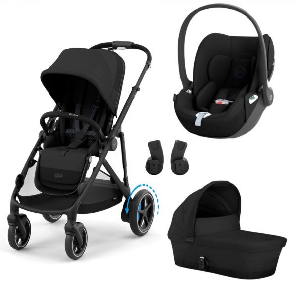 Poussette trio e-Gazelle S Moon Black + Siège auto Cloud T i-Size + Nacelle S