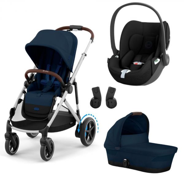 Poussette trio e-Gazelle S Ocean Blue + Siège auto Cloud T i-Size + Nacelle S