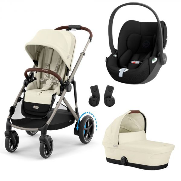 Poussette trio e-Gazelle S Seashell Beige + Siège auto Cloud T i-Size + Nacelle S