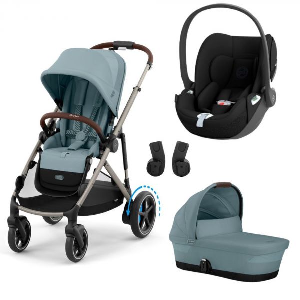 Poussette trio e-Gazelle S Stormy Blue + Siège auto Cloud T i-Size + Nacelle S