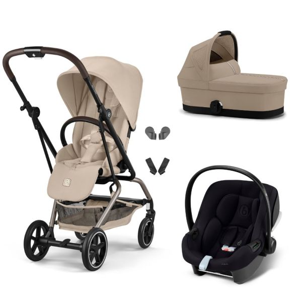 Poussette trio Eezy S Twist+ 2 pivotante Almond Beige avec nacelle Cot S et siège auto Aton B2 i-Size