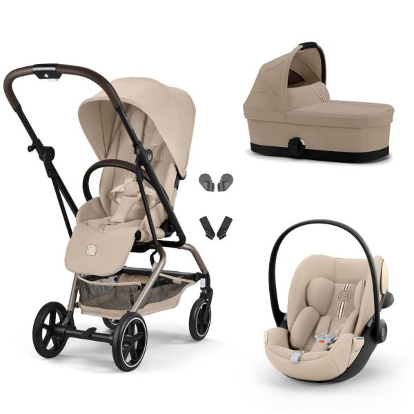 Poussette trio Eezy S Twist+ 2 pivotante Almond Beige avec nacelle Cot S et siège auto Cloud G3 i-Size Tissu Plus