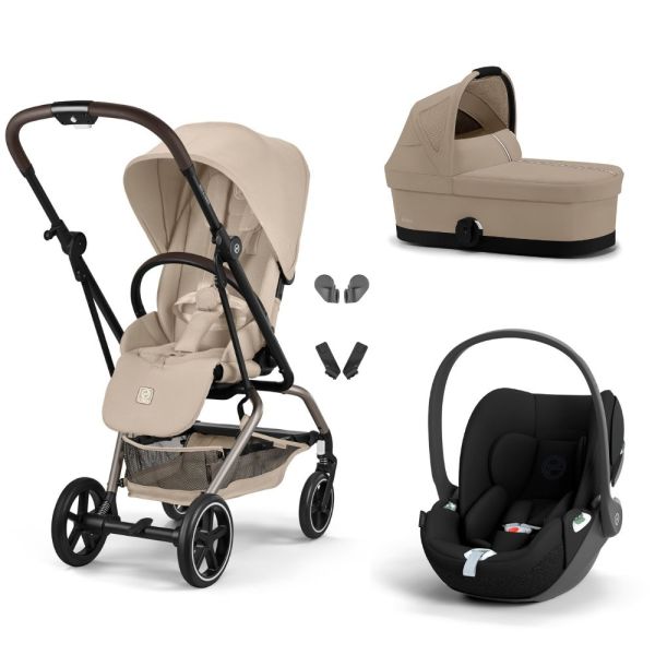 Poussette trio Eezy S Twist+ 2 pivotante Almond Beige avec nacelle Cot S et siège auto Cloud T i-Size