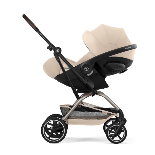 Poussette trio Eezy S Twist+ 2 pivotante Almond Beige avec nacelle Cot S et siège auto Cloud T i-Size Tissu Plus
