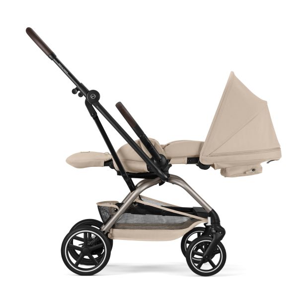 Poussette trio Eezy S Twist+ 2 pivotante Almond Beige avec nacelle Cot S et siège auto Cloud T i-Size Tissu Plus