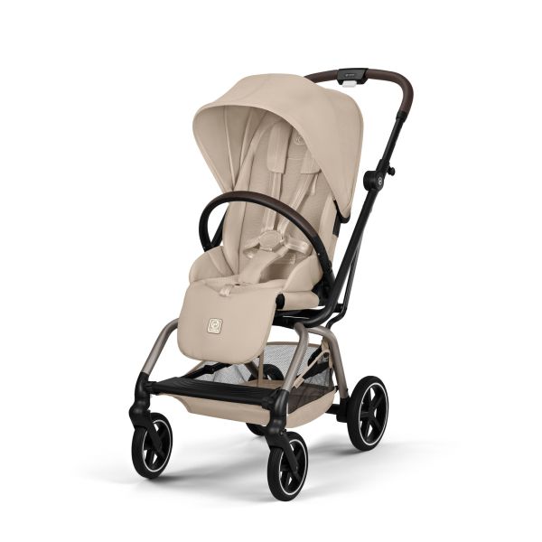 Poussette trio Eezy S Twist+ 2 pivotante Almond Beige avec nacelle Cot S et siège auto Cloud T i-Size Tissu Plus