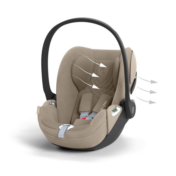 Poussette trio Eezy S Twist+ 2 pivotante Almond Beige avec nacelle Cot S et siège auto Cloud T i-Size Tissu Plus