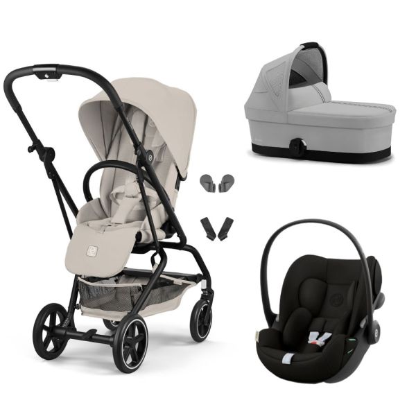Poussette trio Eezy S Twist+ 2 pivotante Dune Grey avec nacelle Cot S et siège auto Cloud G i-Size