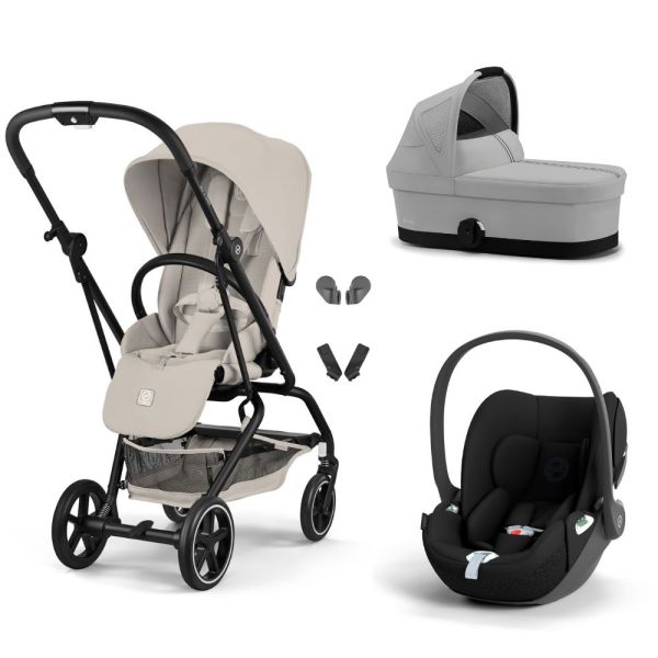 Poussette trio Eezy S Twist+ 2 pivotante Dune Grey avec nacelle Cot S et siège auto Cloud T i-Size