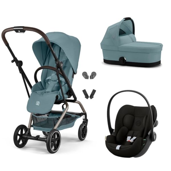 Poussette trio Eezy S Twist+ 2 pivotante Stormy Blue avec nacelle Cot S et siège auto Cloud G i-Size