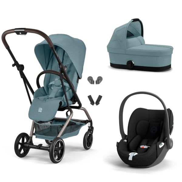 Poussette trio Eezy S Twist+ 2 pivotante Stormy Blue avec nacelle Cot S et siège auto Cloud T i-Size