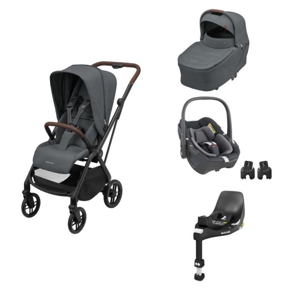 Poussette trio Leona² + siège auto Pebble 360 + nacelle Sense Graphique + Base FamilyFix 360