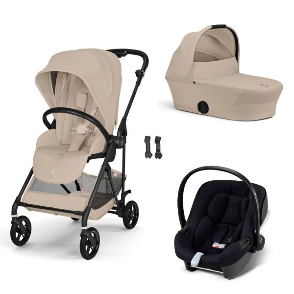 Poussette trio Melio Carbon 6 Almond Beige avec siège auto Aton B2 i-Size et nacelle