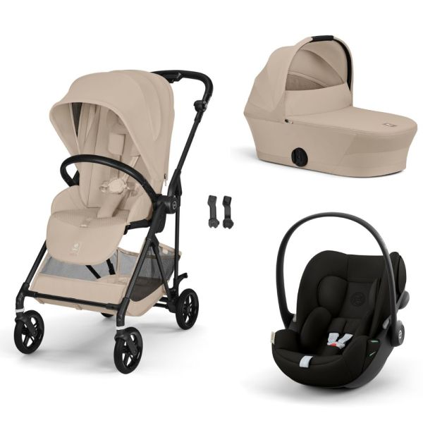 Poussette trio Melio Carbon 6 Almond Beige avec siège auto Cloud G i-Size et nacelle