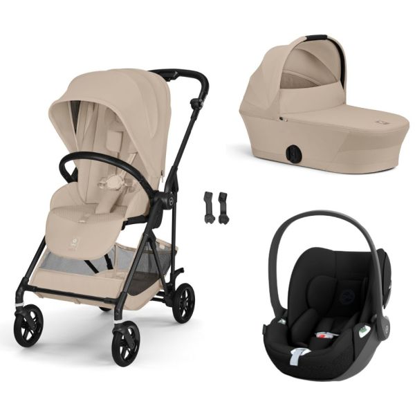 Poussette trio Melio Carbon 6 Almond Beige avec siège auto Cloud T i-Size et nacelle